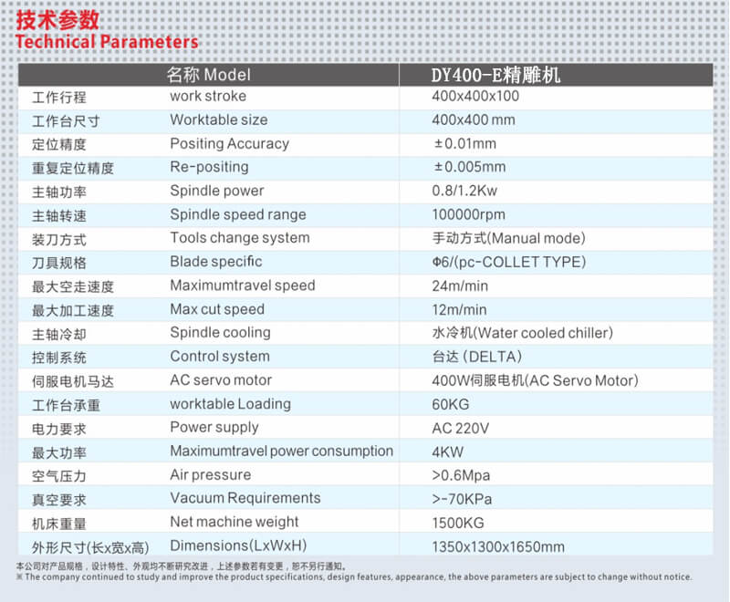 400精雕机参数