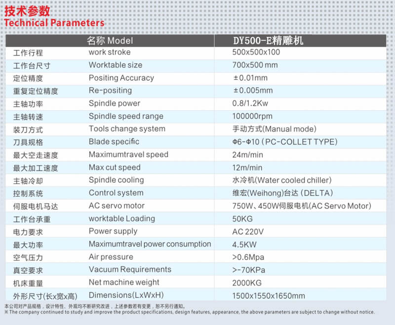 500精雕机参数