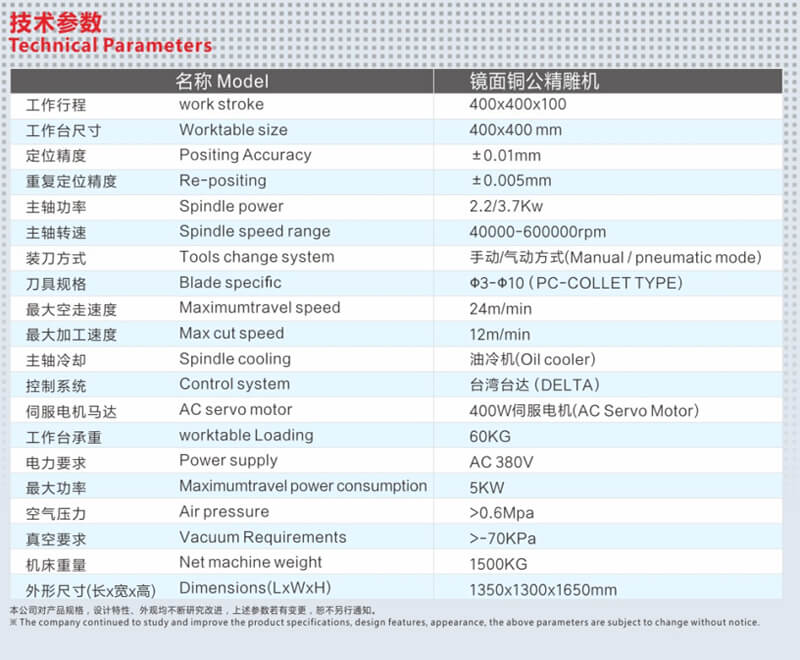 铜公精雕机参数